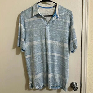 EUC Tommy Bahama Striped Tropical White Wash Button Down Polo